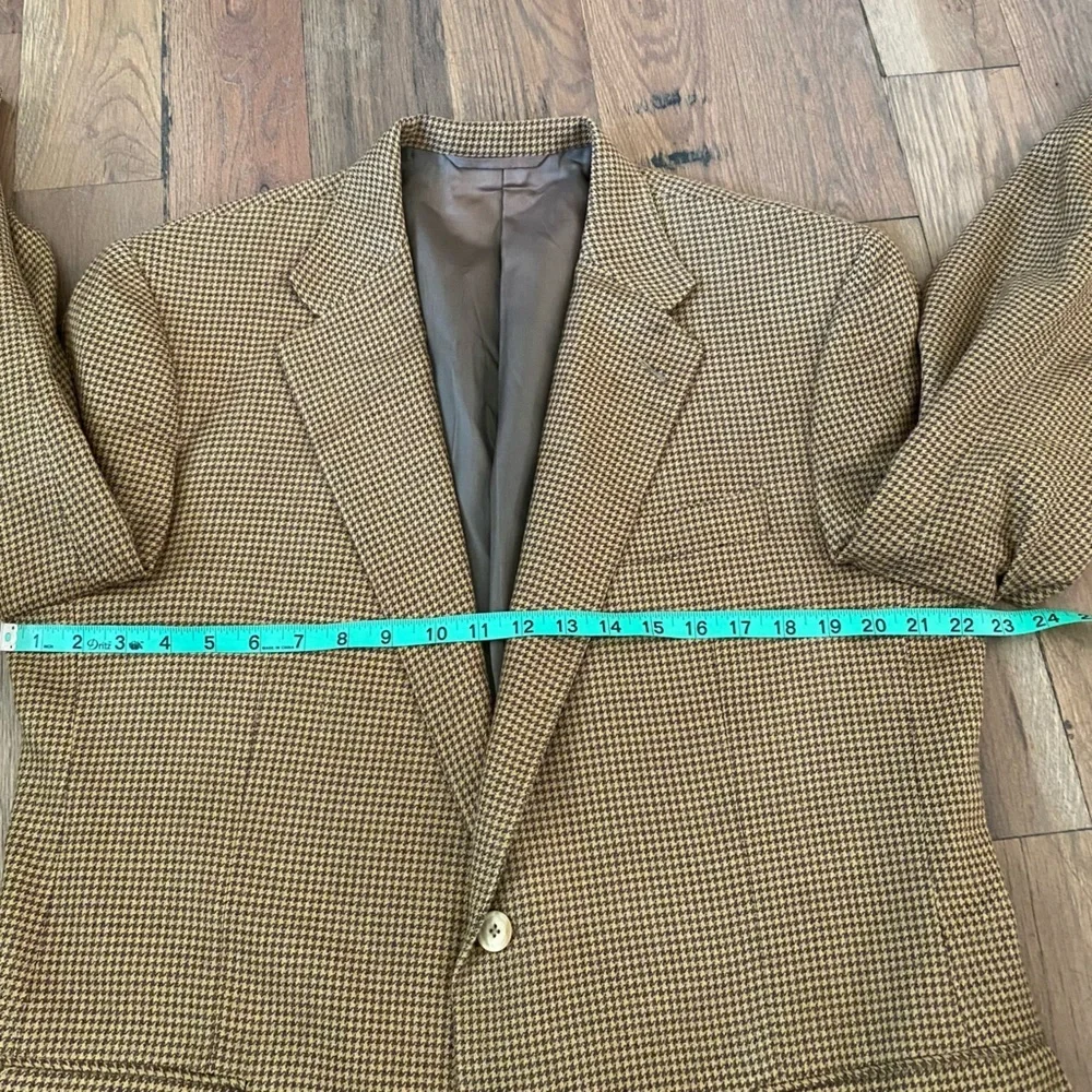 Hickey Freeman Mens Brown Wool Silk Houndstooth Blazer Size 43R